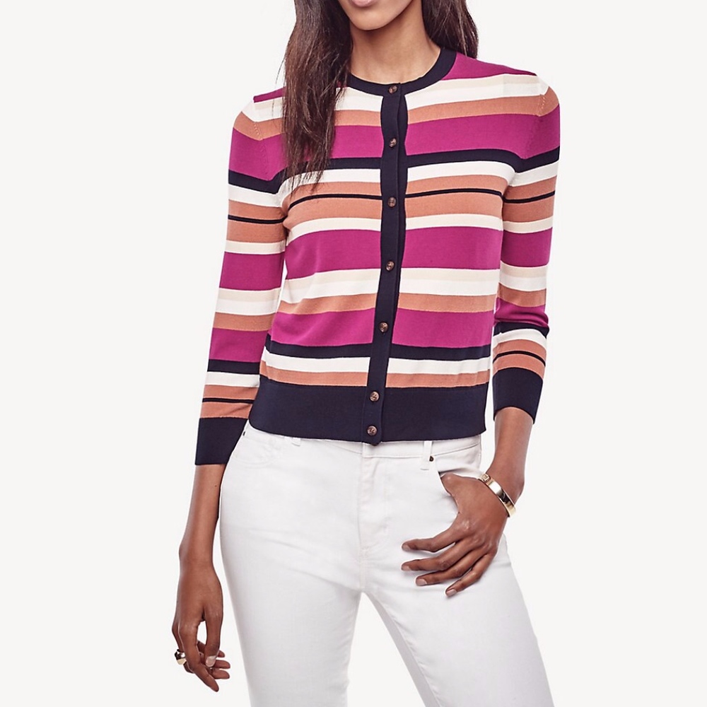 Ann Taylor | Stripe Cropped Ann Cardigan Sweater